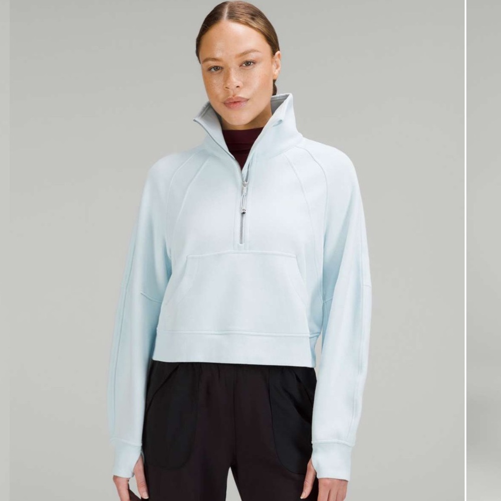 NO LONGER SOLD Lululemon Half Zip Cropped Funnel Neck Scuba (POWDER BLUE)